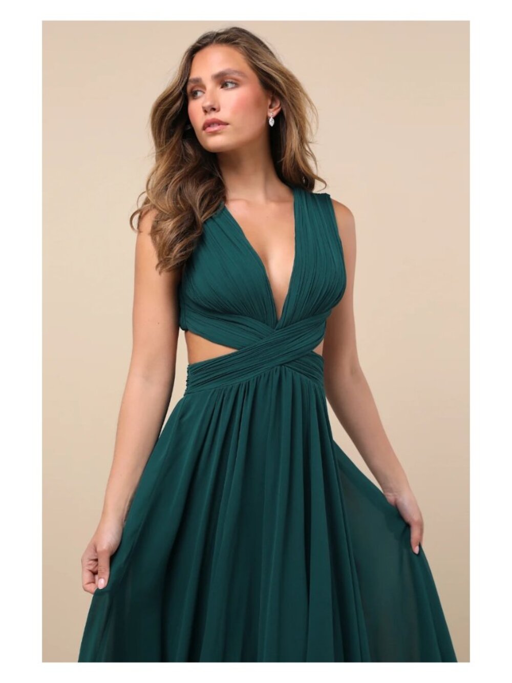 Lulus Vivid Imagination Emerald Green Cutout Maxi Dress S NWT